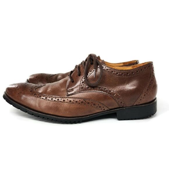 Sandro Moscoloni Handcrafted Brown Leather Lace-Up Brogue Wingtip Derby Shoes - Picture 6 of 12